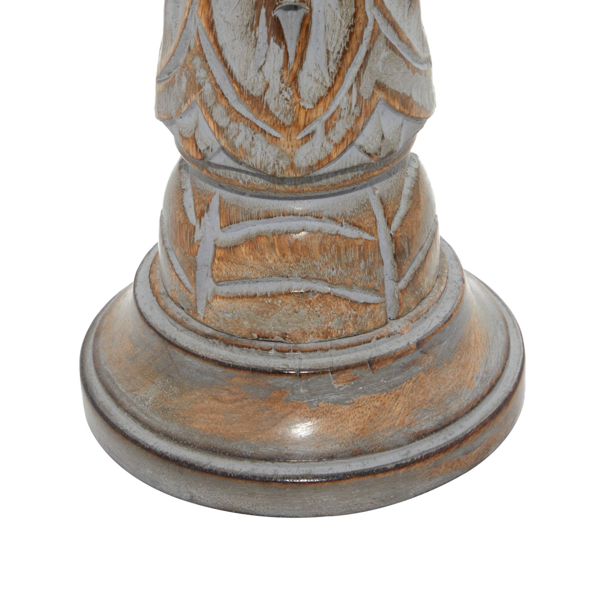 Light Brown Mango Wood Traditional Candle Holder Set